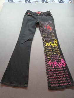 women's/juniors vintage flared black denim jeans by Le More size 5