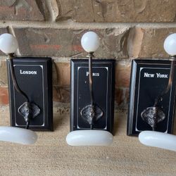 Paris, London, New York Wall  Ceramic & Iron Hooks Lot