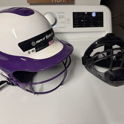 Girls S/M softball helmet and fielding face guard