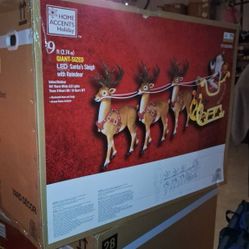 VIRAL Sold Out at HOME DEPOT - Santa's Sleigh with Reindeer Holiday Yard Decoration - Home Accents Holiday 9 ft. Giant-Sized LED 