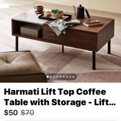 Harmati Lift Top Coffee Table with Storage - Lift up Center Table with Marble Effect