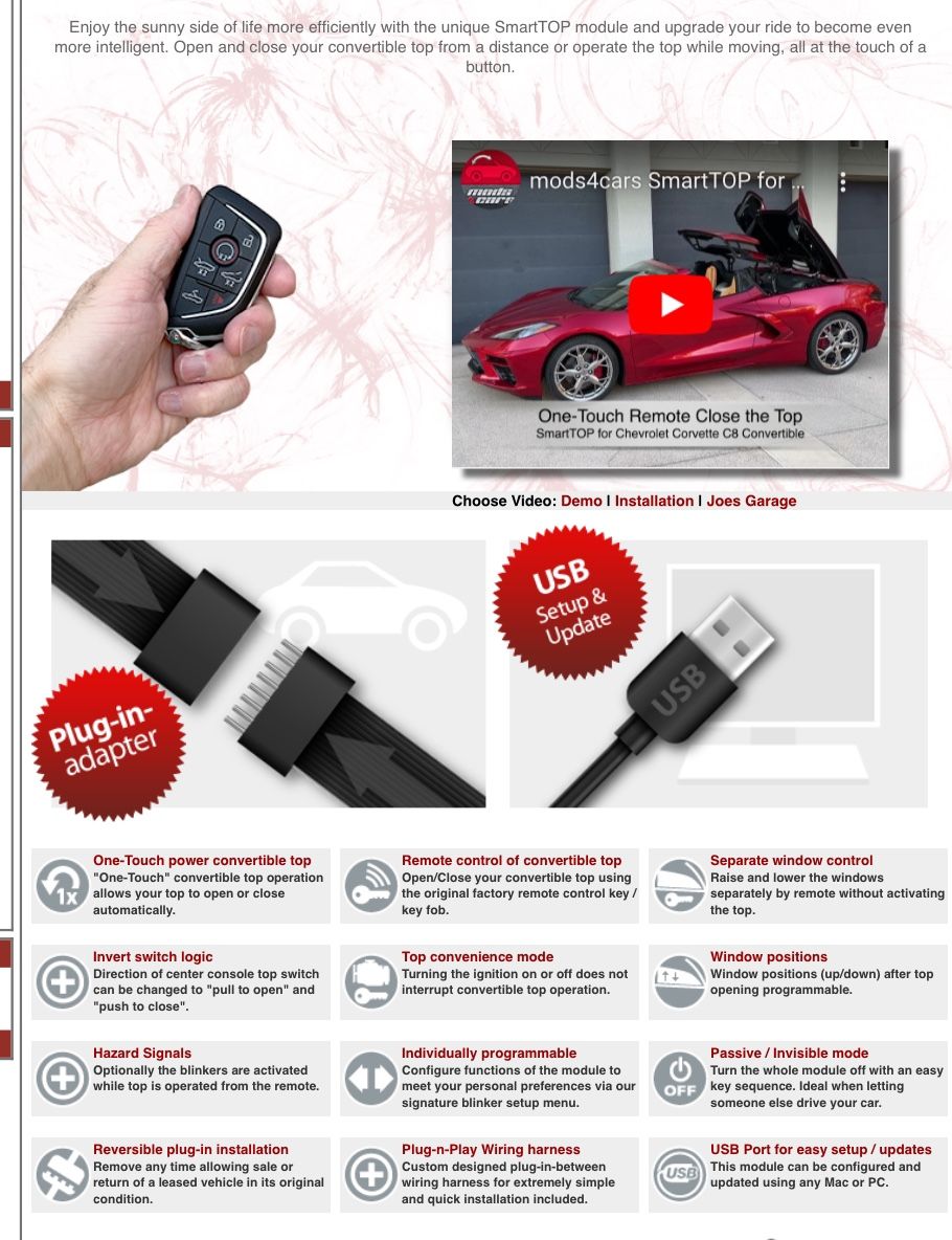 mods4cars - STHFCT1- smartTOP Chevrolet Corvette C8 NEW!!!! for