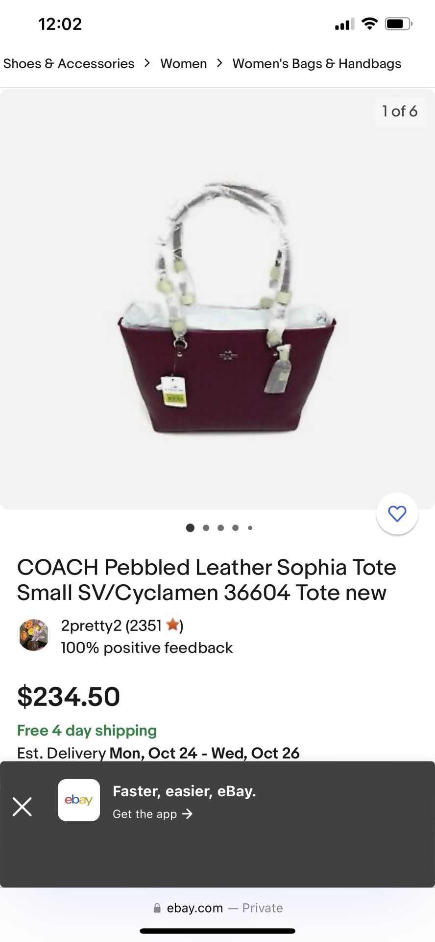 Coach Small Tote Bag 36604