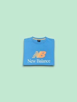 New Balance Men's Medium Blue & Orange Sport Essentials Logo T-Shirt