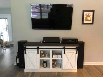 Sliding barn door entertainment center farmhouse style