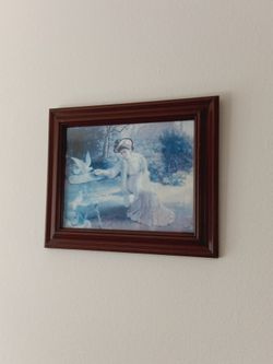 Framed Victorian Woman with Doves Print 15x18"