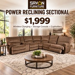Power Reclining Sectional - Wireless Charging, Storage Console, Cupholders