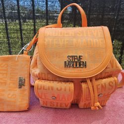 Steve Madden Women Girl BackPack With Purse Pouch - Orange