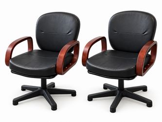 Set of 2 Salon Processing Chairs – Black w/ Wood Arms