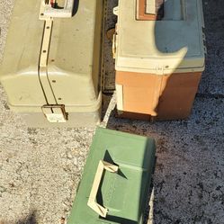 Three Vintage Fishing Tackle Boxes With Lures, Misc