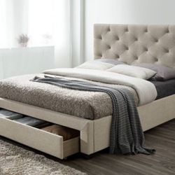 Brand New Beige Queen Storage Bed Frame (Available In California & Eastern King)