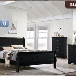 Queen, Full Size 4-pc Bedroom Set. Set Included Bed, Nightstand, Dresser, Mirror 