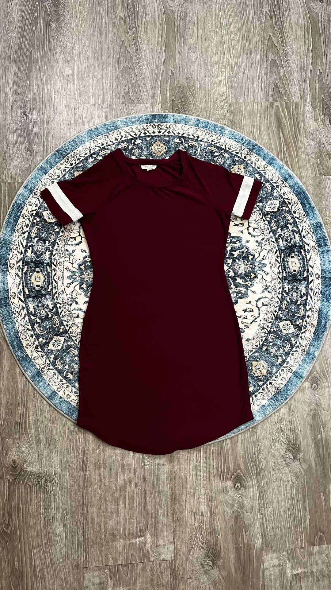 Women’s Dress Small Magenta Pink White Stripe Short Mesh Sleeve Jersey Mini Dress