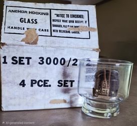 Vintage 1977 Anchor Hocking 4-Piece Lowball/Pedestal Glassware Set