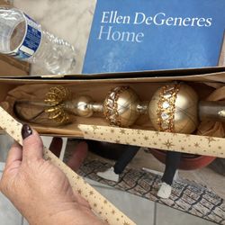 ✨ Vintage Glass Christmas Tree Topper – Gold & Crystal Double-Ball Finial