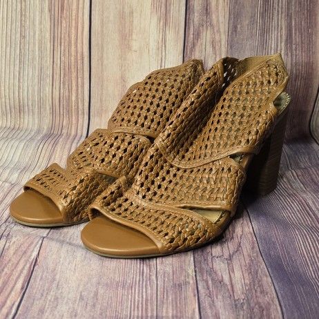 LC Lauren Conrad Morganite Peep Toe Woven Heeled Sandal