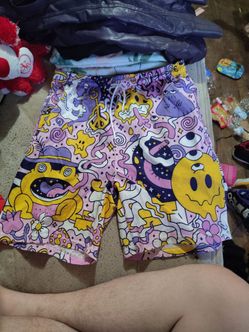 Psychedelic Smiley Face Graphic Swim Trunks