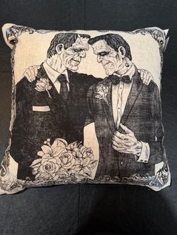 ISAAC MIZRAHI Grooms Of Frankenstein 18” Pillow Halloween Decor LGBTQ+ Couple