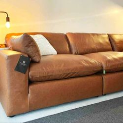 Emilia Real Leather Brown Modular Cloud Sectional Sofa /P