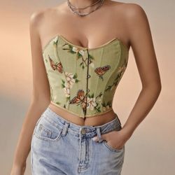 Butterfly & Flower Laze Up Corset Top 