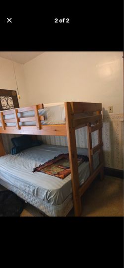 Cherry wood finished twin full bunk bed