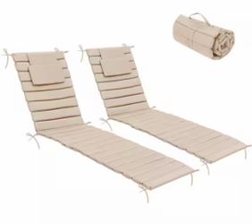 2 Pieces Outdoor Chaise Lounge Cushions in Beige