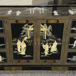  Asian Oriental Black Lacquer 6pc King Bedroom Set