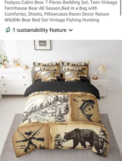 7 PC Cabin Bear Comforter Set TWIN (NEW IN PACKAGING)