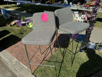 Two - Gray Cloth Barstools