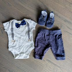 Rene Rofe Baby Boy 3-Piece Bowtie Outfit Set with Shoes, 3-6 Months