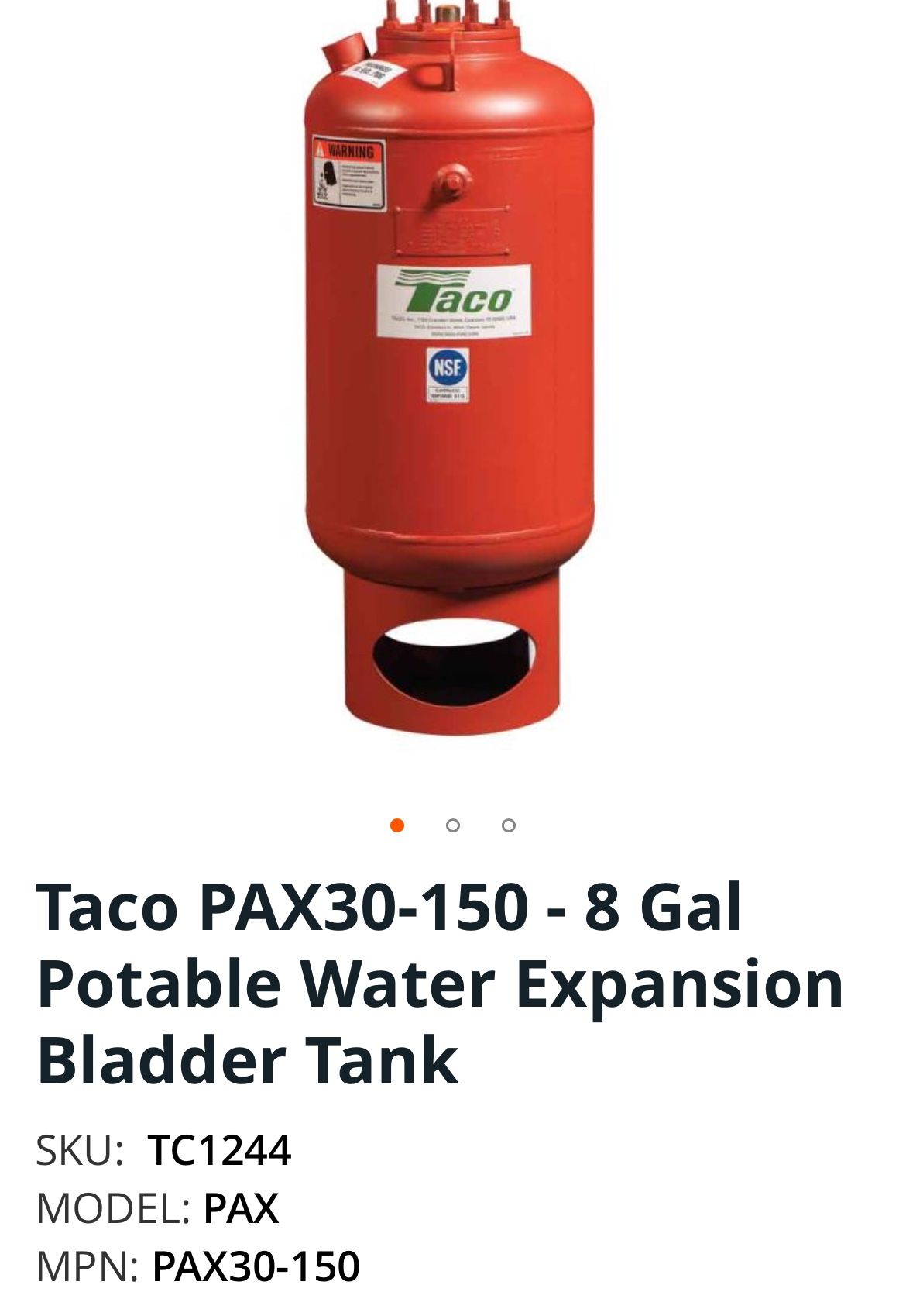 Taco Pax30-150 8 Gal. Expansion Bladder Tank