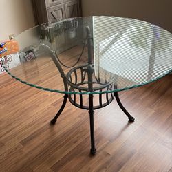 47” glass table with metal base