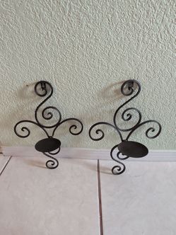 Black Wrought Iron Wall Candle Sconces Set of 2