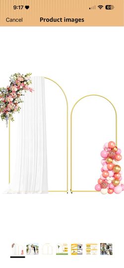 Metal Arch Backdrop Stand, 7.2FT+6FT Wedding Arch Frame, Gold Wedding Arch Backdrop Stand Set of 2, Balloon Arch Backdrop for Wedding Birthday Party B