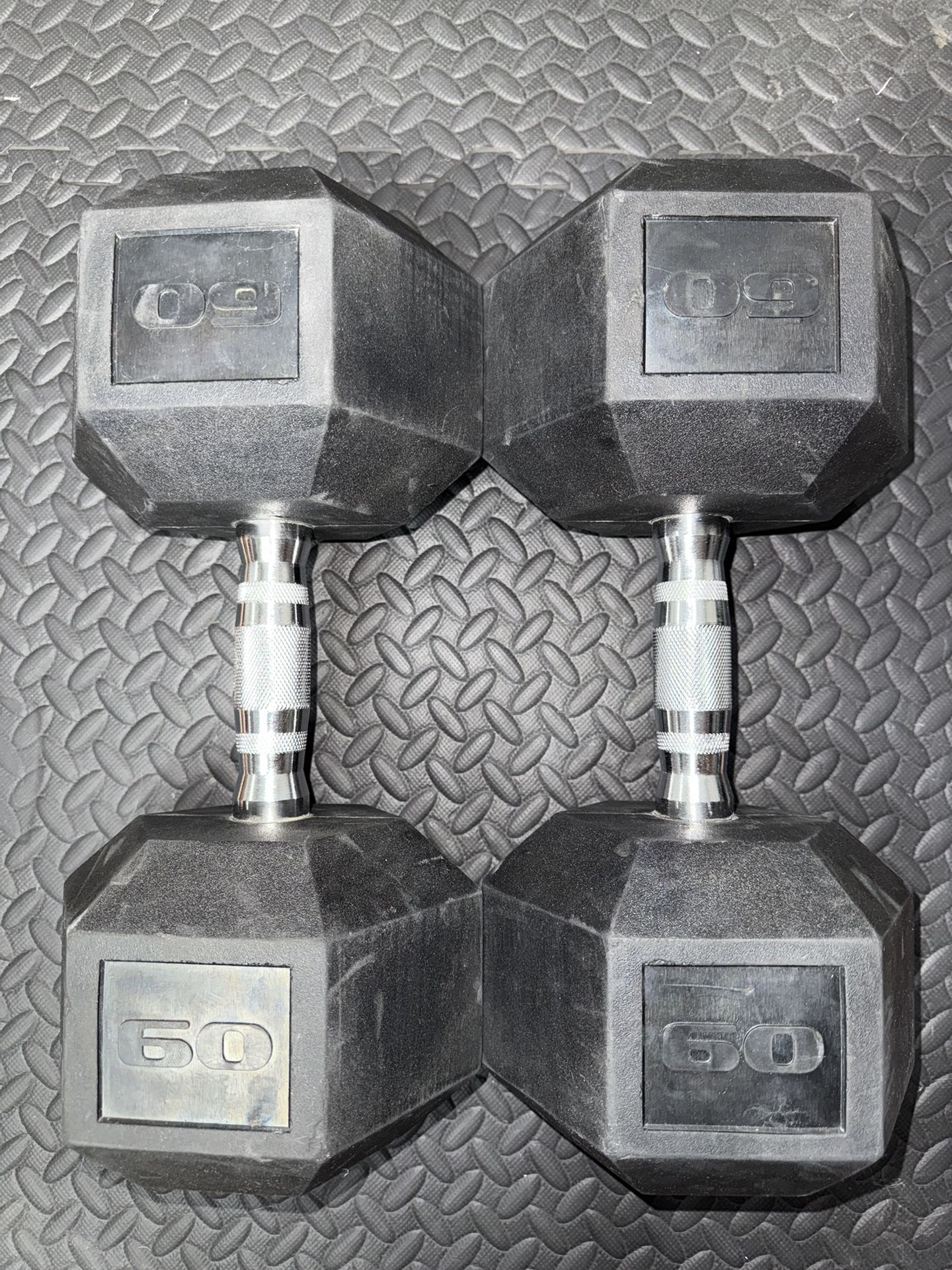 Rubber Hex 60lb Dumbbells