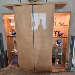 TV Cabinet, Glass Lighted Shelves, Art Deco, Glossy Finish, Made in ITALY
