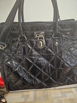 AUTHENTIC MICHAEL KORS GLOSSY PATENT LEATHER SATCHEL TOTE BAG PURSE  BLACK