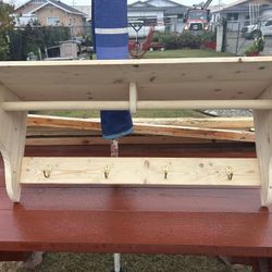 34x15x12 Unfinished Pine Shelf W/dowel & Hooks