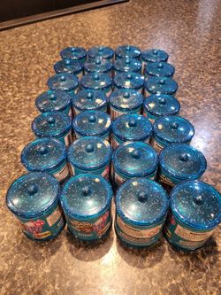 Empty Shopkins Food Fair Season 2 empty glittery translucent blue food jars lot of 28 empty jars