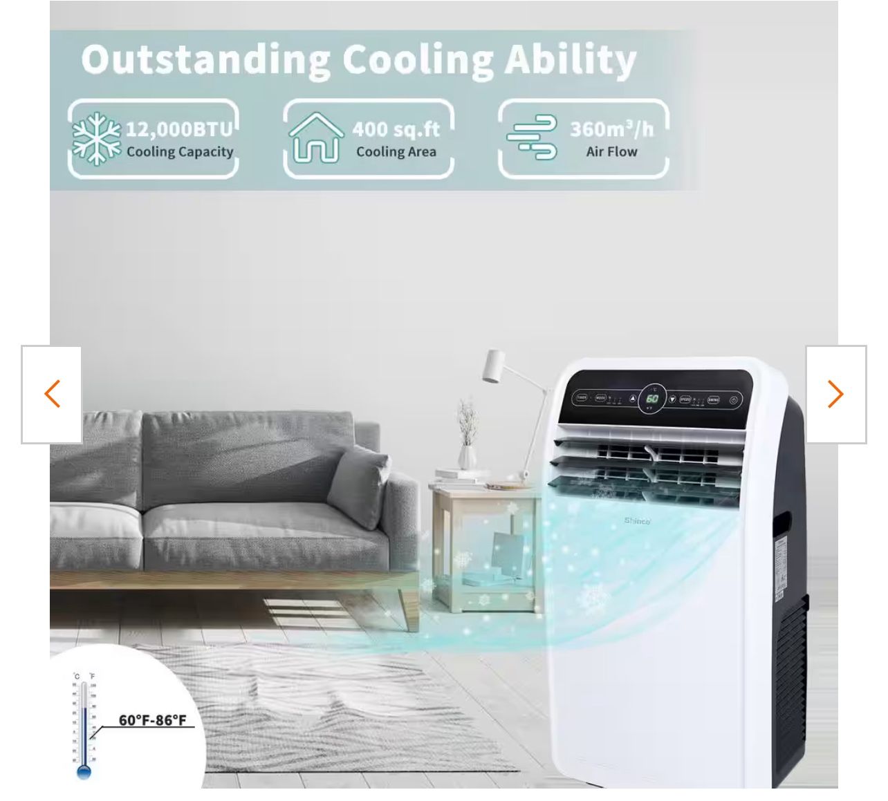 Shinco 12,000 BTU Portable Air Conditioner, Portable AC Unit with Built-in Cool, Dehumidifier&Fan Modes for Room up to 400 sq.ft, with Remote Control,