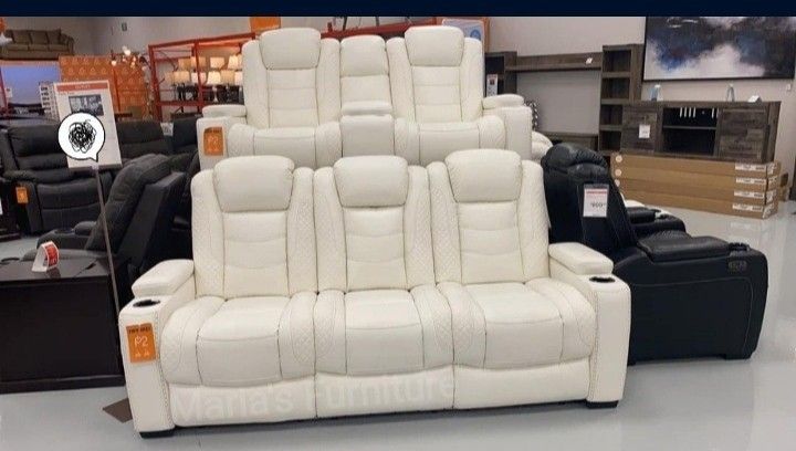 Party Time White Power Recliner Livingroom Set SAME DAY DELIVERY By ASHLEY 