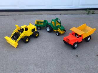 Kids Dump Truck, Farm Tractor/Trailer Wagon, & Excavator