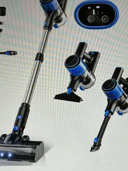 Cordless Vacuum Cleaner, 6 in 1 Powerful Suction Stick Vacuum, 3 Power Modes & LED Display, 30Mins Runtime Detachable Battery, Lightweight Vacuum Clea