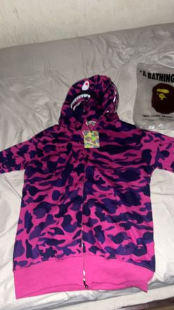 A Bathing Ape BAPE Pink Purple Camo Shark Full Zip Hoodie Men's Size XL