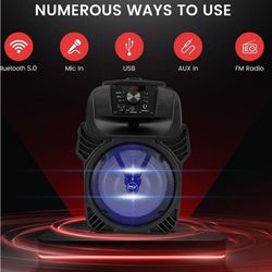 Pyle  speaker 400W Portable Bluetooth  8” Subwoofer System, 4 Ohm/55-20kHz, USB/MP3/FM Radio/ ¼ Mic Inputs, Multi-Color LED Lights,  Rechargeable w/ 