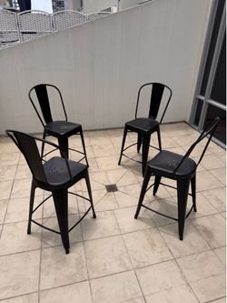 4 Metal Bar Stools — Industrial Tolix Style (24” seat)