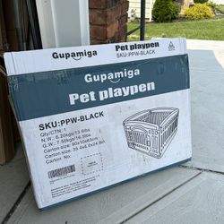 Portable Pets Fence Folding Cage 4 Panels Black With  Mesh Fabric Top Cover