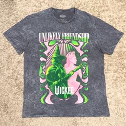 Universal Studios Wicked Unlikely Friendship Gray Acid Wash T Shirt Adult L