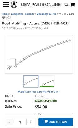 Acura RDX Roof Molding 74309-TJB-A02