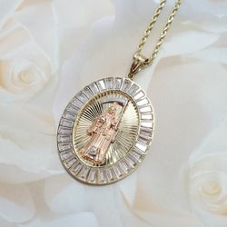 Mother's Day Gift Special 10k Yellow Gold Rope Necklace With Santa Muerte Pendant 